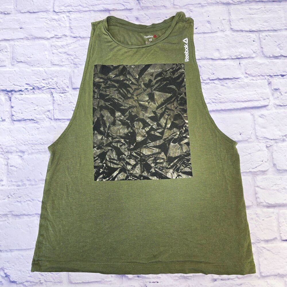 Reebok Women's Tank Top XS Green Scoop Neck Cotton Jersey Lightweight Gym